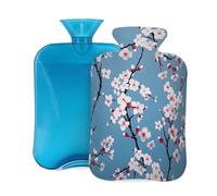 Bouillotte avec housse souple, motif floral de cerisier Sakura 2 litres pour soulager la douleur, chauffe-mains et pieds