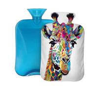 Bouillotte avec housse souple, motif girafe colorée, 2 litres, pour soulager la douleur, chauffe-mains et pieds