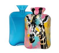 Bouillotte avec housse souple, motif girafe de dessin animé, aquarelle, animaux sauvages, sac d'eau chaude de 2 litres pour soulager la douleur, chauffe-mains et pieds