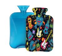 Bouillotte avec housse souple, motif guitare folle moderne abstraite, hip-hop, jeune, musique, street art, 2 L, pour soulager la douleur, les crampes, les mains et les pieds, menstruelles