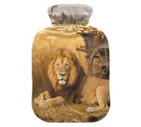 Bouillotte avec housse souple Motif lion Marron 2 l