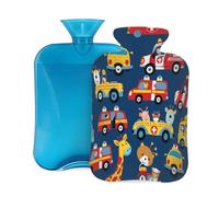 Bouillotte avec housse souple, motif voiture de dessin animé et girafe, sac d'eau chaude de 2 litres pour soulager la douleur, chauffe-mains et pieds