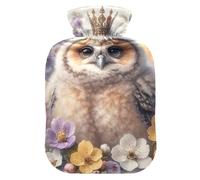 Bouillotte avec housse souple pieds et chauffe-lit, chouette mignonne et fleurs, sac d'eau chaude pour compresse chaude et froide petite