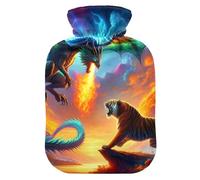 Bouillotte avec housse souple pieds et chauffe-lit Dragon Tiger Bouillotte pour cou, épaules et crampes menstruelles Taille S