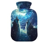 Bouillotte avec housse souple pieds et chauffe-lit, loups hurlant lune hurlante, sac d'eau chaude pour compresse chaude et froide, taille M