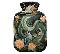 Bouillotte avec housse souple pieds et chauffe-lit, motif dragon vert chinois pour soulager la douleur, taille S