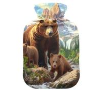 Bouillotte avec housse souple pieds et chauffe-lit, ours marron sauvage, sac d'eau chaude pour compresse chaude et froide, taille M