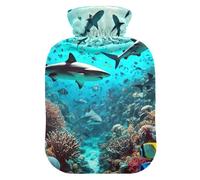 Bouillotte avec housse souple pieds et chauffe-lit requins monde sous-marin pour crampes menstruelles soulagement de la douleur Taille S