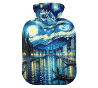 Bouillotte avec housse souple pieds et chauffe-lit rétro Venise bleu nuit étoilée pour soulager la douleur M