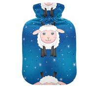 Bouillotte avec housse souple pour compresse chaude et froide - Motif mouton et étoiles - Bleu - Taille M