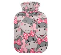 Bouillotte avec housse souple pour les mains et les pieds - Motif hippopotames mignons - Pour le cou, les épaules et les crampes menstruelles - Taille S