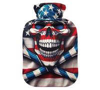 Bouillotte avec housse souple pour pieds et chauffe-lit, motif drapeau américain, crâne, pirate, pour soulager la douleur au lit, taille M