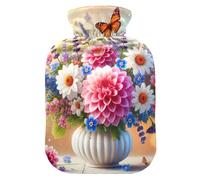Bouillotte avec housse souple pour pieds et chauffe-lit, motif floral avec papillons, pour soulager les douleurs au cou et aux épaules, taille S