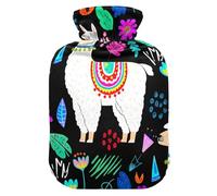 Bouillotte avec housse souple pour pieds et chauffe-lit, motif lama coloré, sac d'eau chaude pour soulager les douleurs au cou et aux épaules, taille S