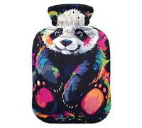 Bouillotte avec housse souple pour pieds et chauffe-lit, motif panda mignon et teinture sur nœuds - Noir - Pour soulager la douleur et les crampes menstruelles - Taille S