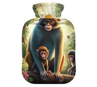 Bouillotte avec housse souple pour pieds et chauffe-lit, motif singe mignon pour soulager les douleurs au cou et aux épaules, taille M