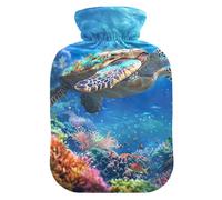 Bouillotte avec housse souple pour pieds et chauffe-lit, motif tortue mignonne bleue, pour le cou, les épaules et les crampes menstruelles, taille M