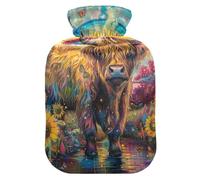 Bouillotte avec housse souple pour pieds et chauffe-lit, motif vache Highland arc-en-ciel, pour cou, épaules et crampes menstruelles, taille M