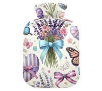Bouillotte avec housse souple pour soulager les douleurs au cou et aux épaules Motif cœurs et papillons Taille S