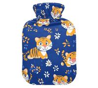 Bouillotte avec housse souple pour soulager les douleurs musculaires, au cou et aux épaules - Motif tigre jaune