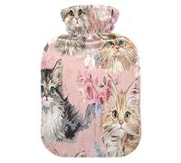 Bouillotte avec housse souple style kawaii Maine Coon Cats or rose 2 l pour thérapie par le chaud et le froid, thérapie par le chaud et le froid