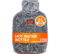 Bouillotte avec housse UK - Bouillotte pour soulager la douleur (2 L) 2 côtés pour contrôle de la chaleur, poche d'eau chaude pour l'endométriose, les crampes d'estomac, les douleurs dorsales, les