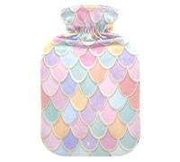 Bouillotte avec motif écailles arc-en-ciel avec housse en polaire douce pour soulager la douleur au cou et aux épaules, thérapie chaude et froide, taille S