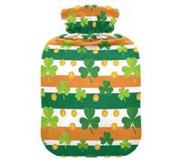 Bouillotte blanche à rayures Clover avec housse en velours doux pour le cou, les épaules et les crampes menstruelles, taille M