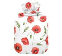 Bouillotte blanche avec housse souple pour soulager la douleur - Motif coquelicots rouges