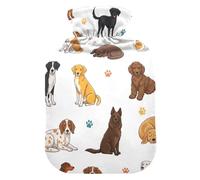 Bouillotte blanche avec housse souple pour soulager la douleur, petit chien assis