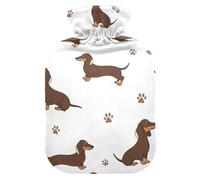 Bouillotte blanche en forme de patte de teckel avec housse en velours doux pour soulager la douleur, taille S