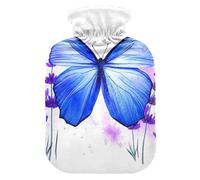 Bouillotte bleu aquarelle papillon lavande blanche avec housse souple pour soulager les douleurs au cou et aux épaules, taille S