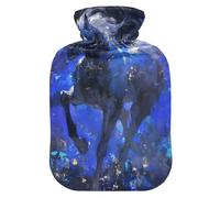 Bouillotte bleu cheval au galop pour eau chaude avec housse souple, 2 L pour soulager les douleurs au cou et aux épaules