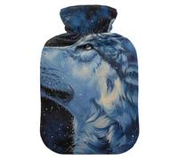 Bouillotte bleu galaxie loup avec housse en velours doux pour compresse chaude et froide petite taille
