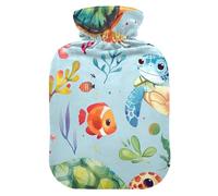 Bouillotte bleue aquarelle tortue de mer avec housse en velours doux pour crampes menstruelles Taille M