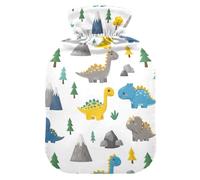 Bouillotte bleue avec housse souple pour les mains et les pieds - Motif dinosaures mignons - Pour le cou, les épaules et les crampes menstruelles - Taille M