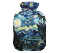Bouillotte bleue loup étoilé avec housse souple pour compresse chaude et froide petite taille