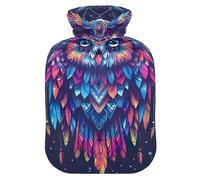 Bouillotte bohème avec housse souple pour soulager les crampes menstruelles et la douleur - Motif hibou - Plumes - Taille M