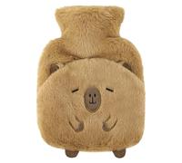 Bouillotte Capybara 1L - Bouillotte avec housse douce et moelleuse (28 x 20 cm), housse amovible en peluche kaki, étanche et résistante, idéale pour soulager les douleurs des enfants et des adultes