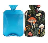 Bouillotte champignons tropicaux avec housse, feuilles de papillon 2 L, pour soulager la douleur, cou et épaules, chauffe-mains et pieds