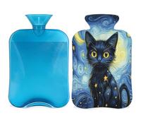 Bouillotte chat avec housse, peinture à l'huile Galaxy Cat 2L pour soulager la douleur, cou et épaules, chauffe-mains et pieds