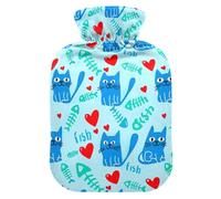 Bouillotte chat bleu dessin animé avec housse souple pour compresse chaude et froide taille M