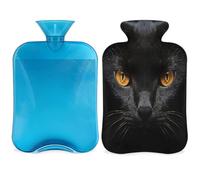 Bouillotte chat noir avec housse, motif animal, sac d'eau chaude de 2 L pour soulager la douleur, cou doux et épaules, chauffe-mains et pieds, compresse chaude et froide pour adultes et enfants