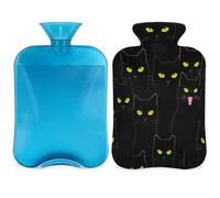 Bouillotte chat noir avec housse, sac d'eau chaude de 2 L pour soulager la douleur, cou doux et épaules, chauffe-mains et pieds, compresse chaude et froide pour adultes et enfants