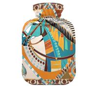 Bouillotte cheval bleu et orange avec housse souple, sac d'eau chaude de 2 L pour crampes menstruelles, crampes menstruelles