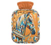 Bouillotte cheval bleu et orange pour eau chaude avec housse souple, 2 L pour chauffe-cou, épaule, chauffe-ventre, Bolsa Caliente para Dolores musculares