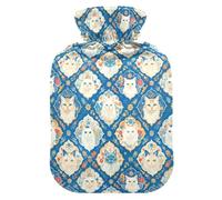 Bouillotte chic à carreaux avec motif de chat avec housse souple, 1 L pour chauffe-cou et épaules