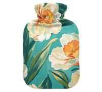 Bouillotte chic avec housse souple, motif jonquille, bleu sarcelle, 1 l pour soulager les douleurs au cou et aux épaules, l'arthrite, Bolsa para agua Caliente