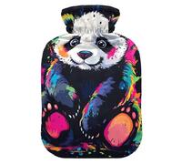 Bouillotte colorée avec housse en velours doux pour compresse chaude et froide - Motif panda noir