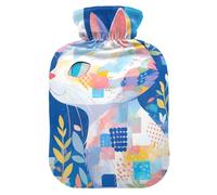 Bouillotte colorée avec motif géométrique de chat bleu avec housse souple, sac à eau de 2 L pour chauffe-ventre, chauffe-ventre, chauffe-ventre